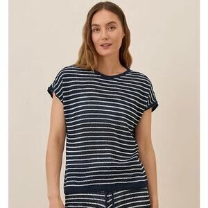 Pact Beachside Crochet Knit Short Sleeve Top Capri Stripe Large Beach Vacation